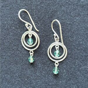 Elegant 925 Silver and Faceted Green Bead Dangle Earrings